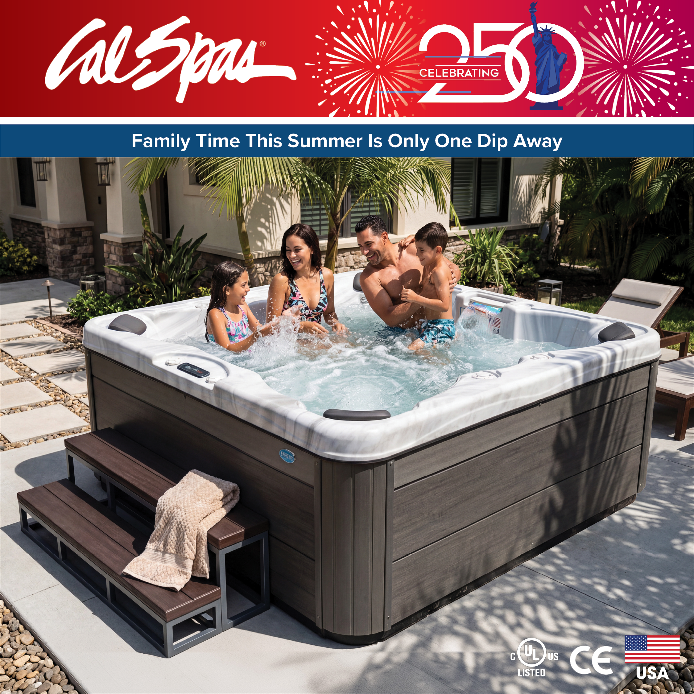 Calspas hot tub being used in a family setting - Peach Tree City